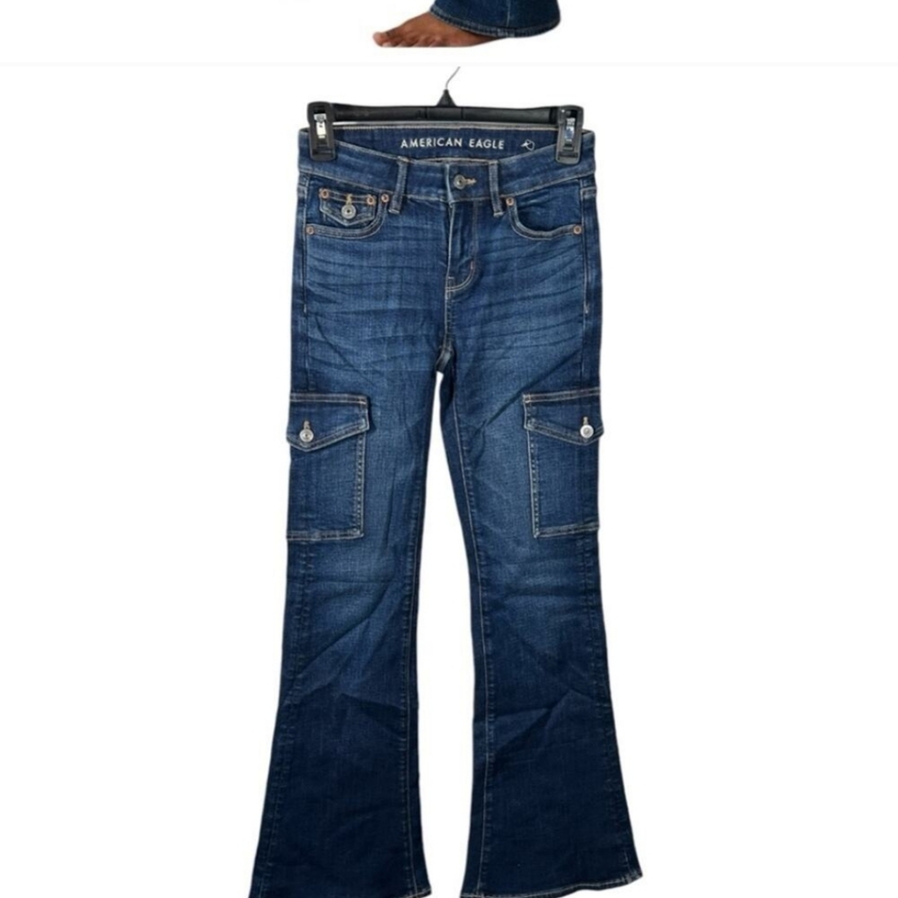 AE bootcut kick cargo jeans.